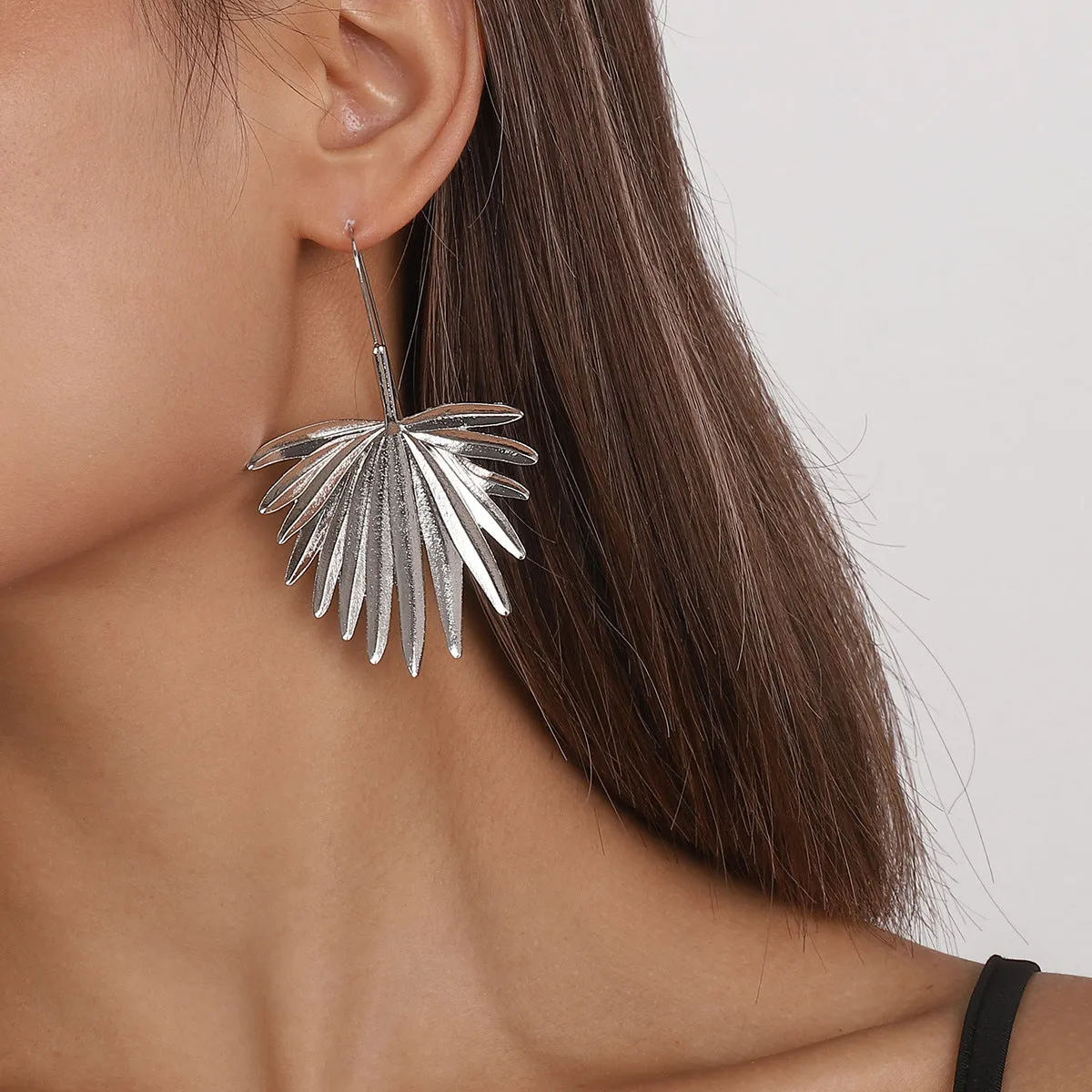 Silver-Plated Palm Leaf Drop Earrings