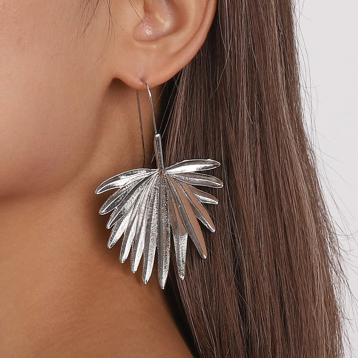 Silver-Plated Palm Leaf Drop Earrings