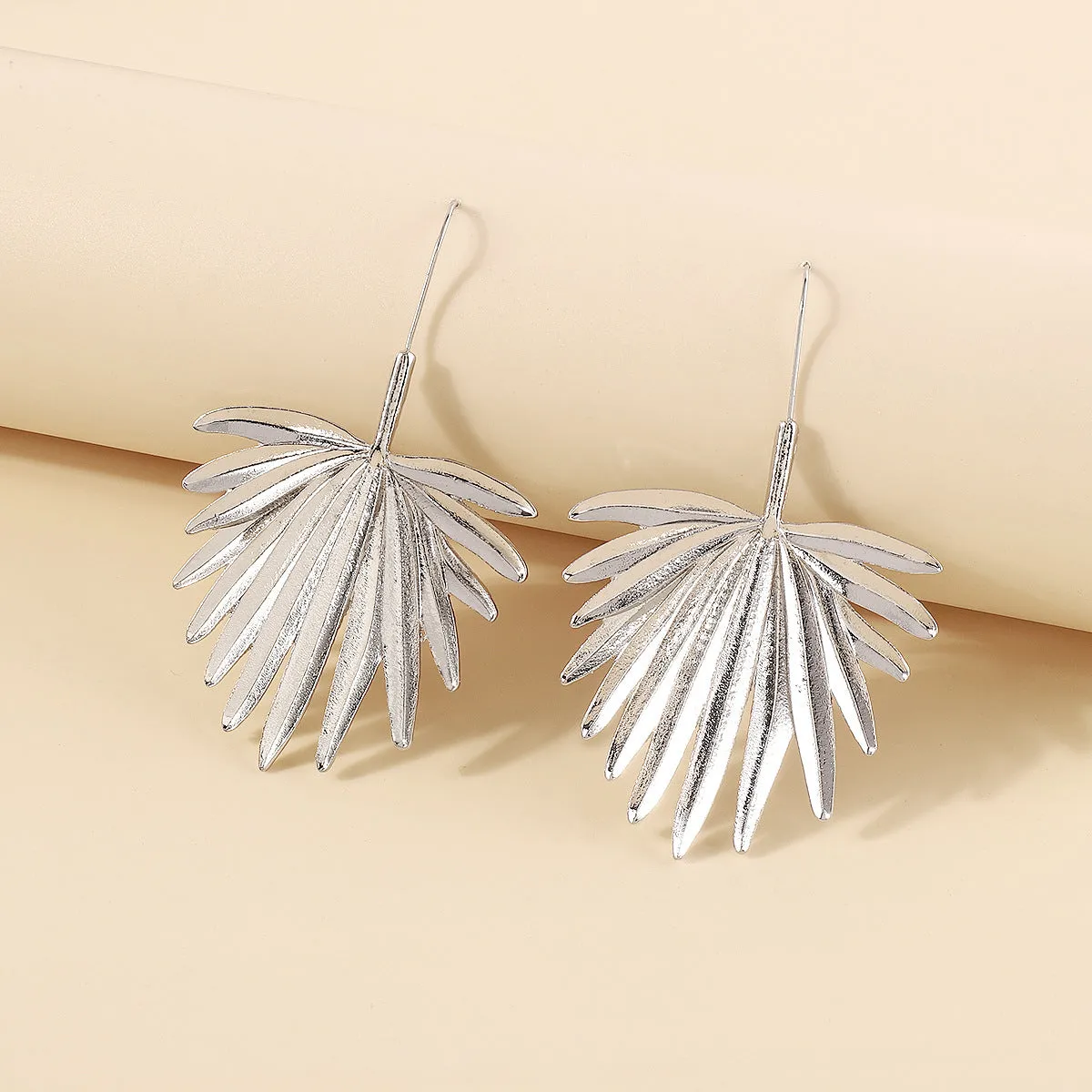 Silver-Plated Palm Leaf Drop Earrings