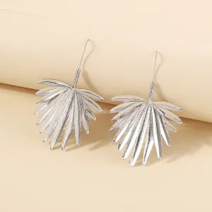Silver-Plated Palm Leaf Drop Earrings