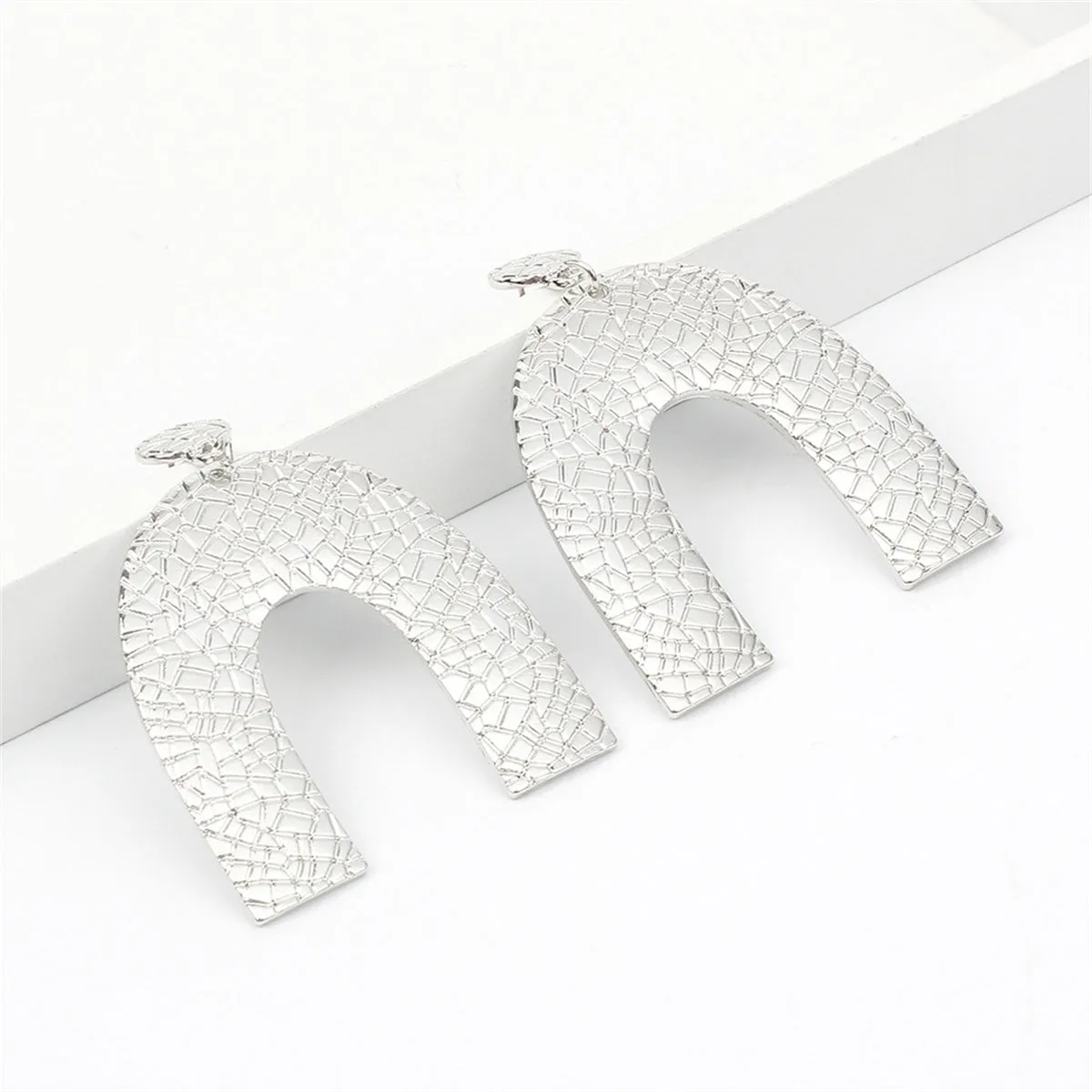 Silver-Plated Pebbled Arc Drop Earrings