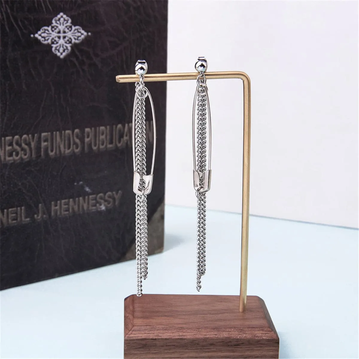 Silver-Plated Pin Tassel Drop Earrings