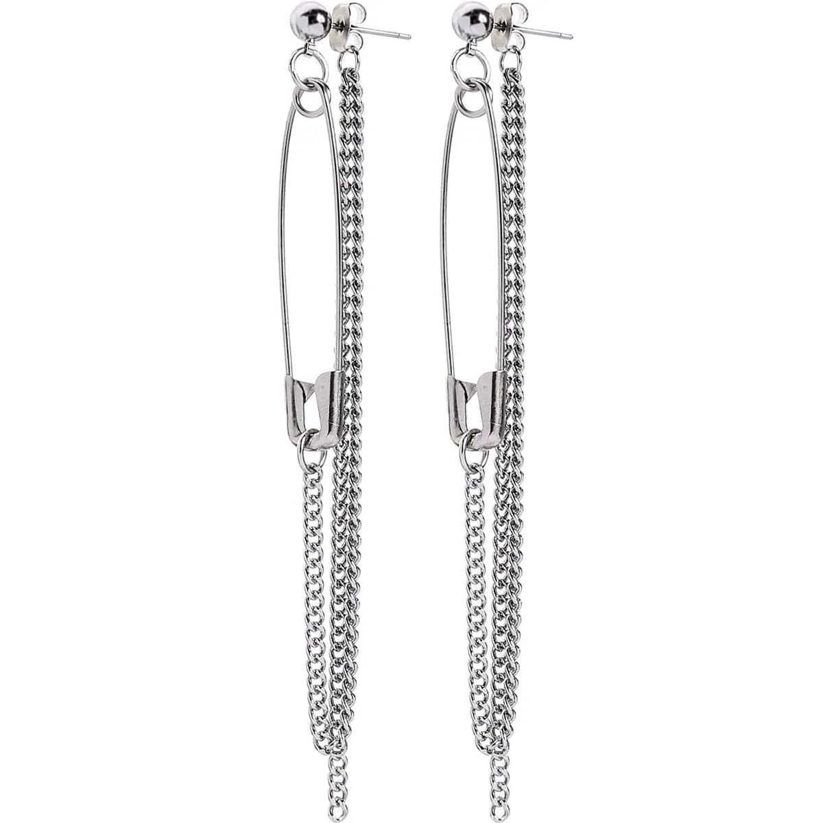 Silver-Plated Pin Tassel Drop Earrings