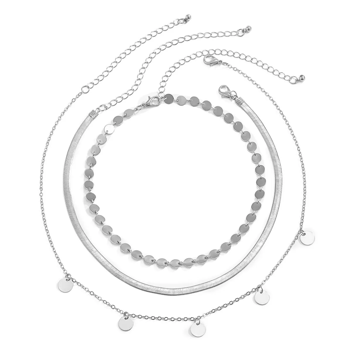 Silver-Plated Round Station Choker Necklace Set