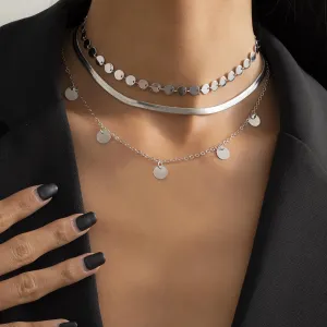 Silver-Plated Round Station Choker Necklace Set