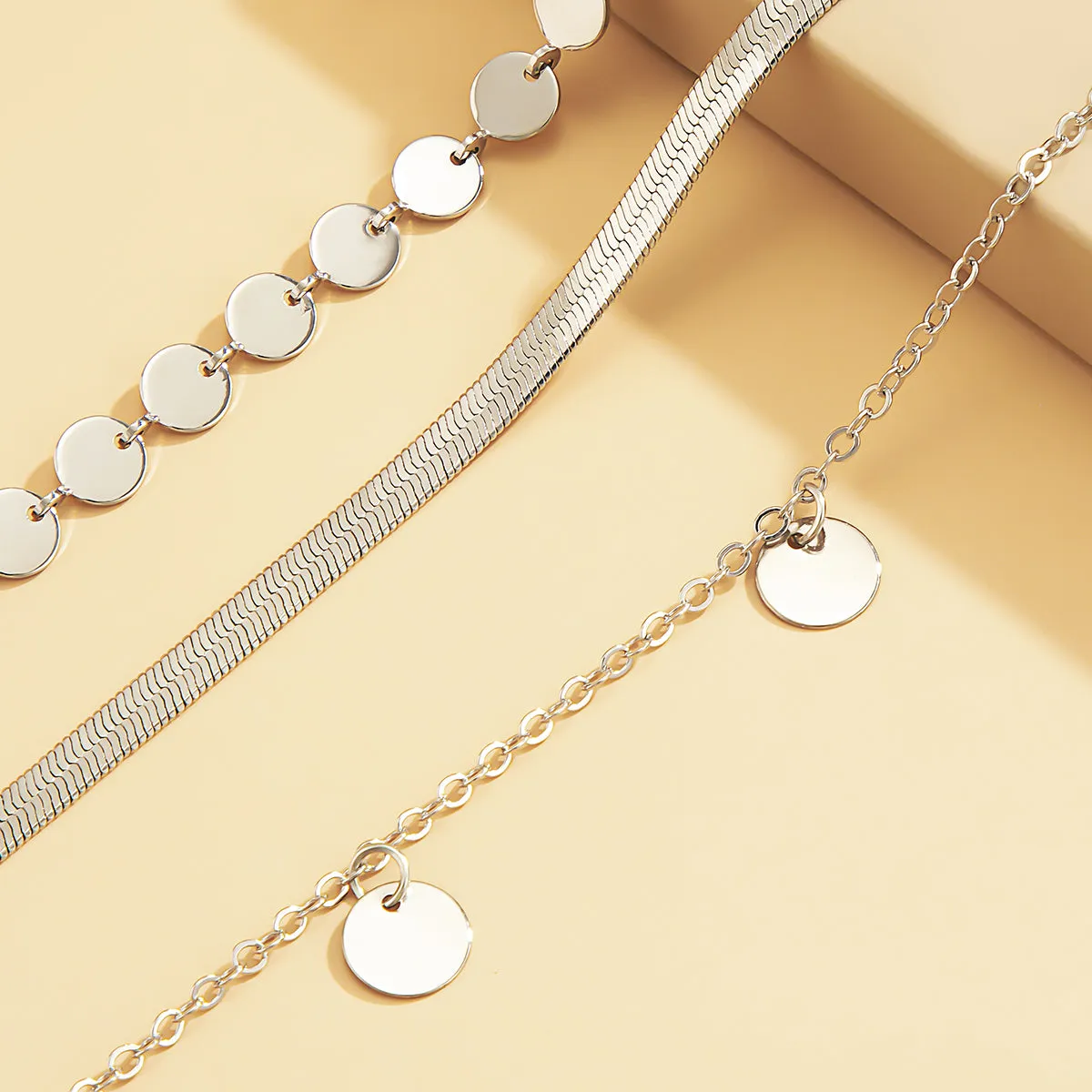 Silver-Plated Round Station Choker Necklace Set
