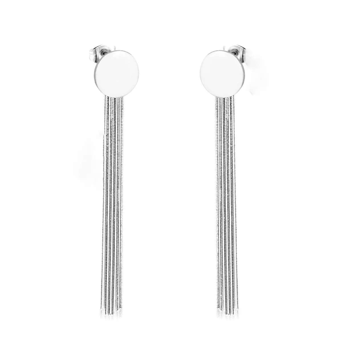 Silver-Plated Round Tassel Drop Earrings