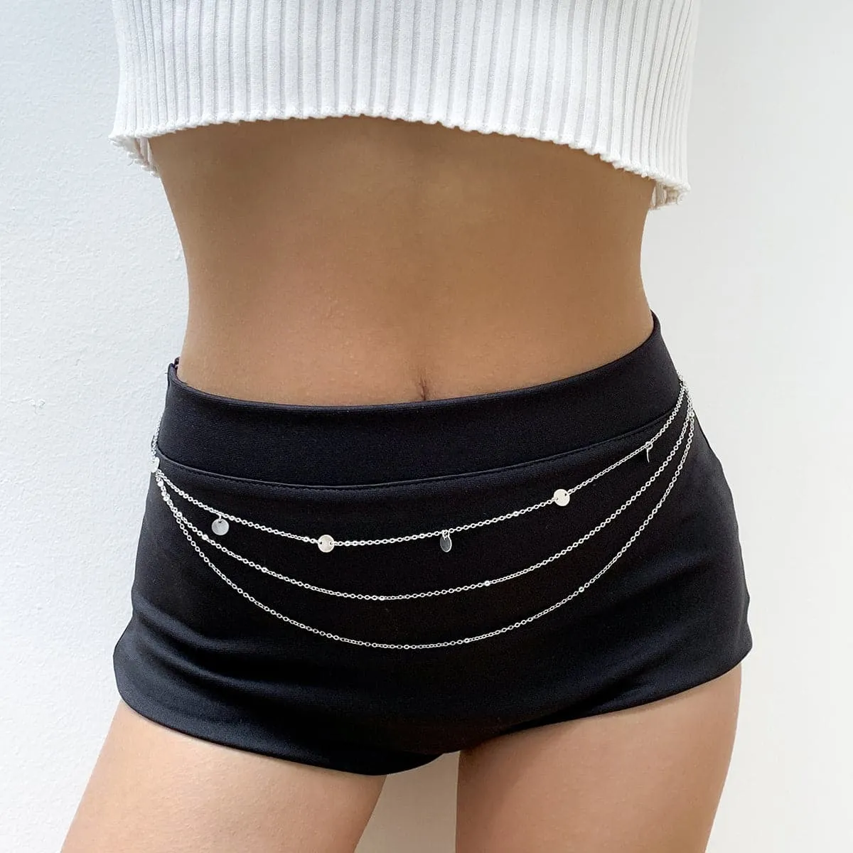 Silver-Plated Sequin Layered Waist Chain