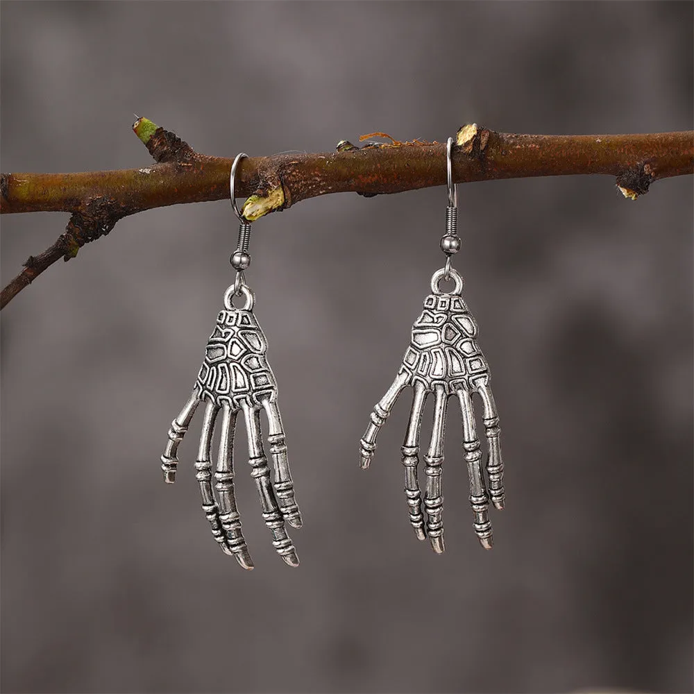 Silver-Plated Skeleton Hand Drop Earrings