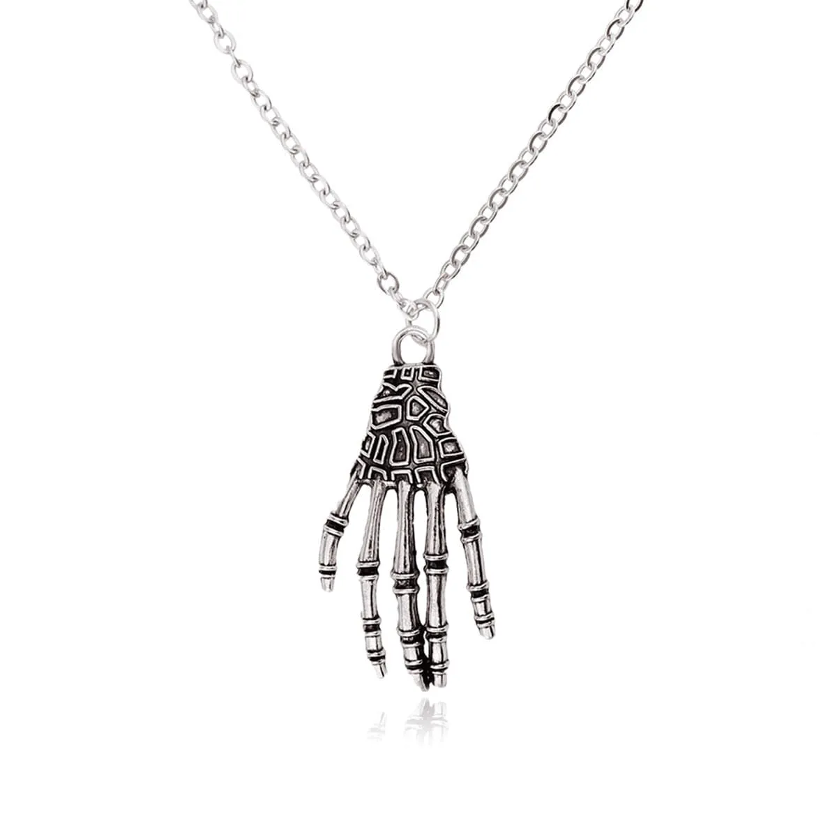 Silver-Plated Skeleton Hand Pendant Necklace
