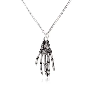 Silver-Plated Skeleton Hand Pendant Necklace