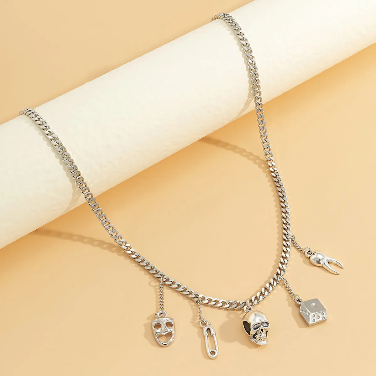 Silver-Plated Skull Charm Necklace