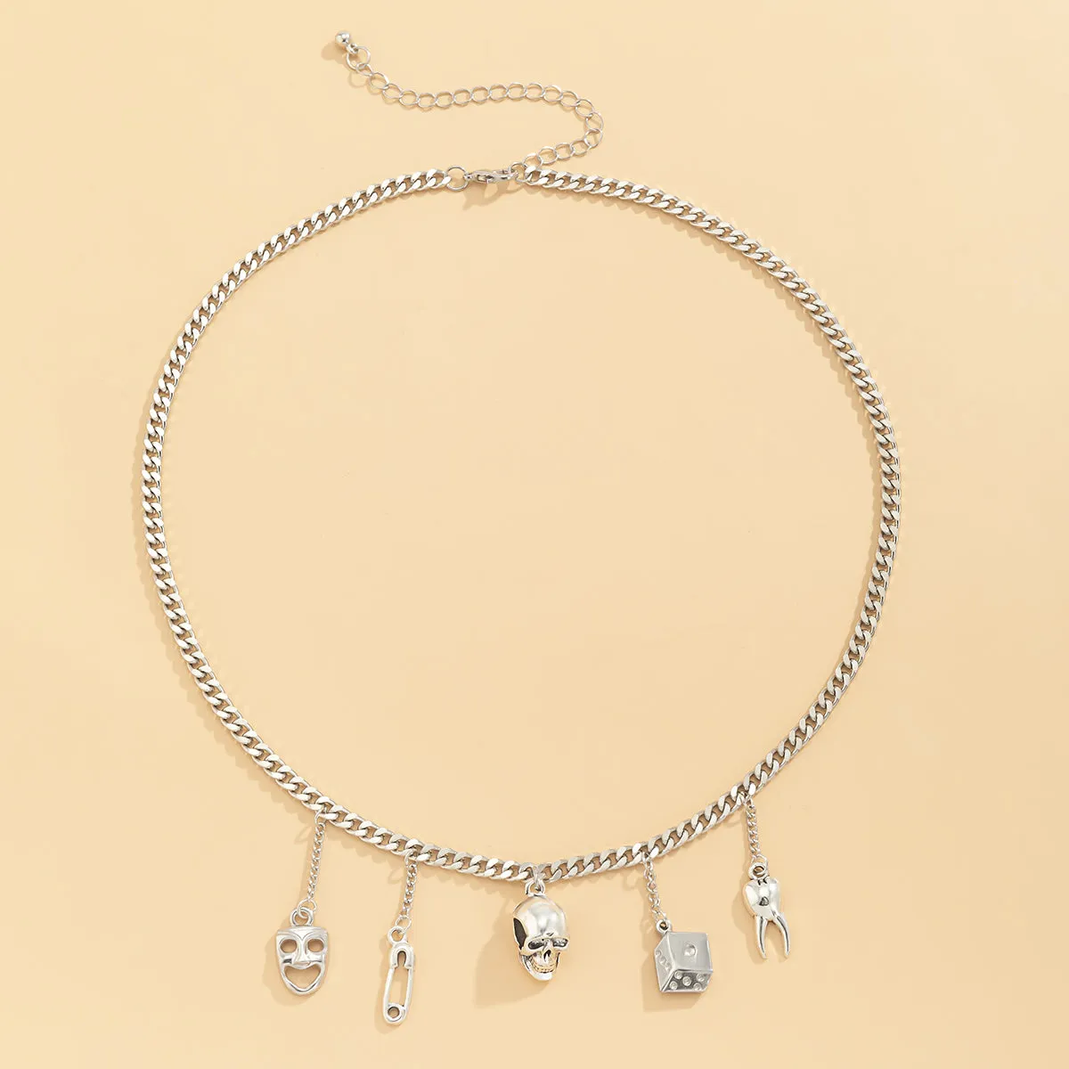 Silver-Plated Skull Charm Necklace