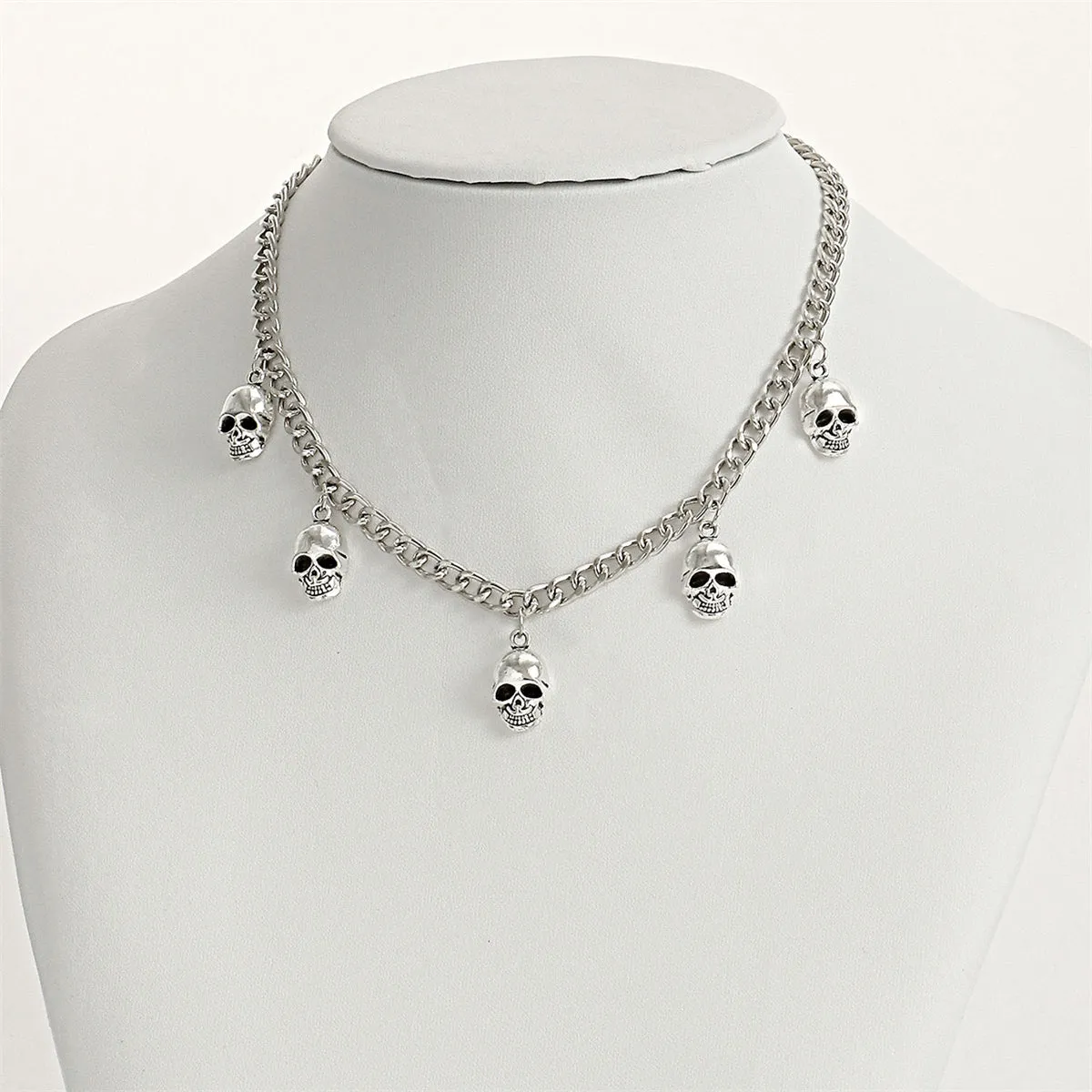 Silver-Plated Skulls Charm Necklace