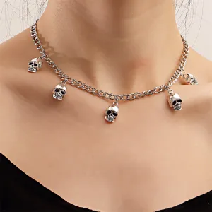Silver-Plated Skulls Charm Necklace