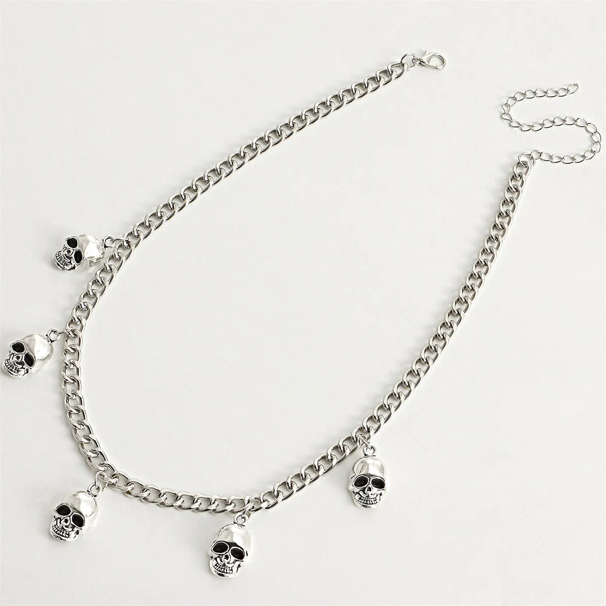 Silver-Plated Skulls Charm Necklace