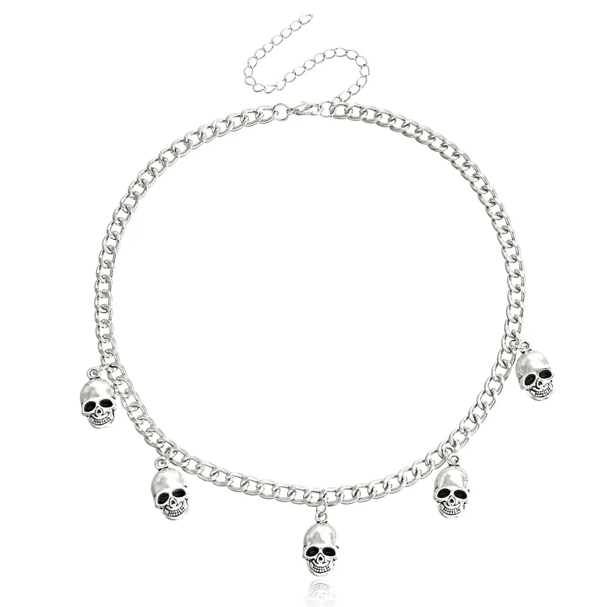 Silver-Plated Skulls Charm Necklace