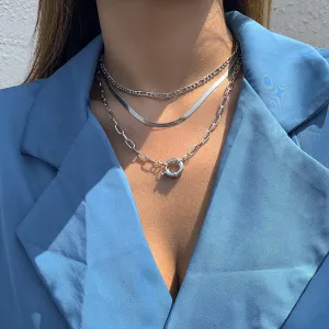 Silver-Plated Snake Chain Necklace Set