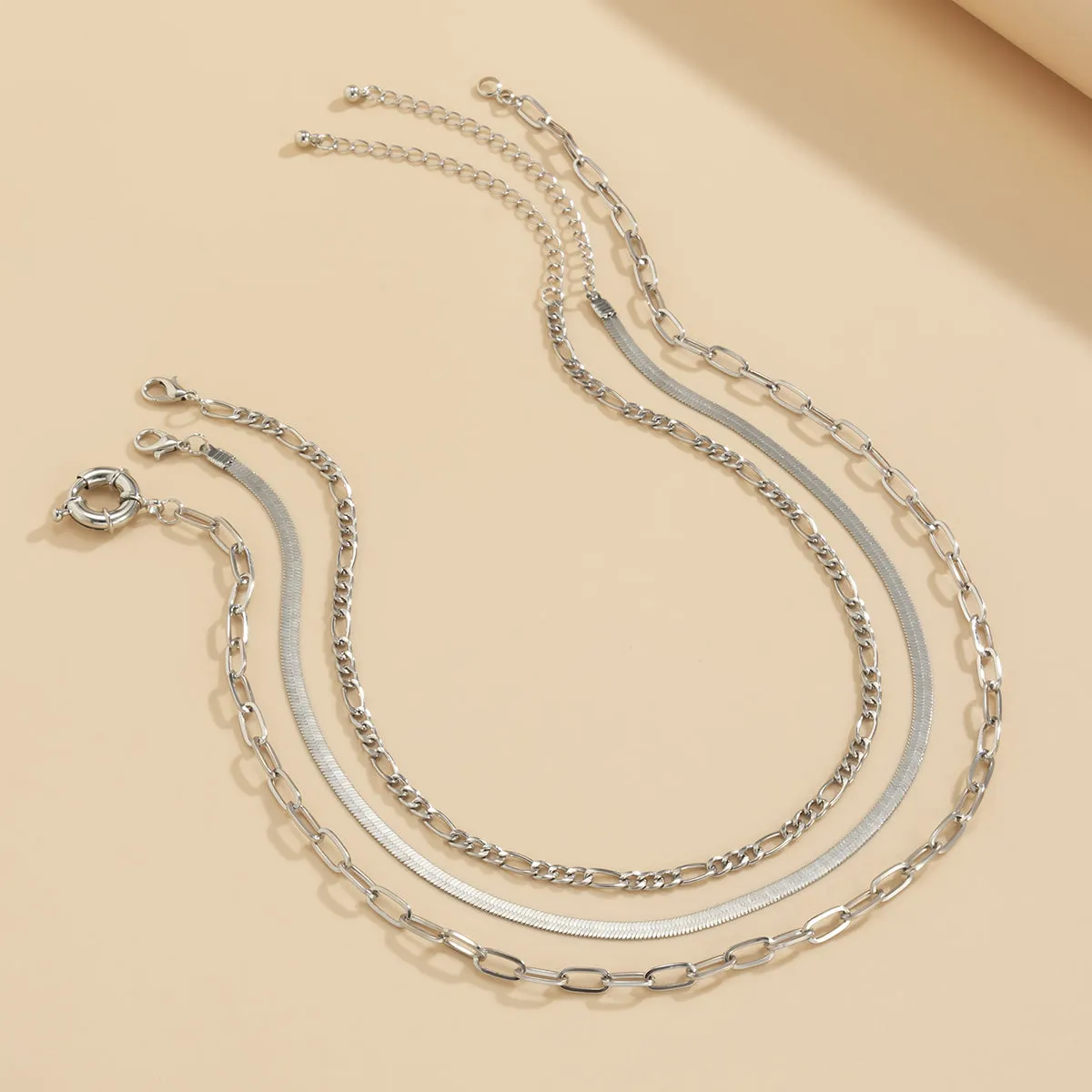 Silver-Plated Snake Chain Necklace Set