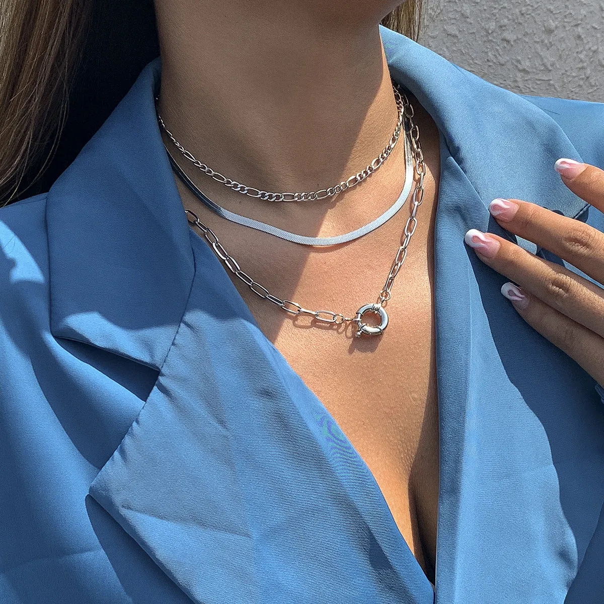 Silver-Plated Snake Chain Necklace Set