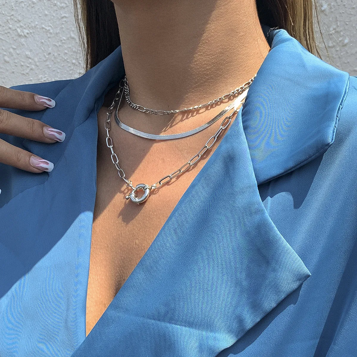 Silver-Plated Snake Chain Necklace Set