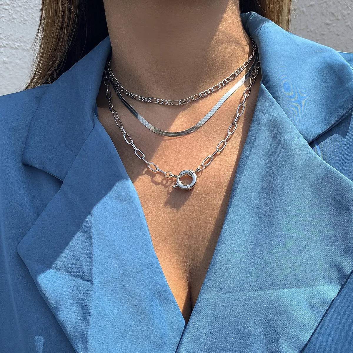 Silver-Plated Snake Chain Necklace Set