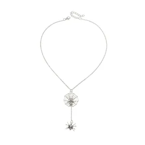 Silver-Plated Spider & Web Drop Necklace