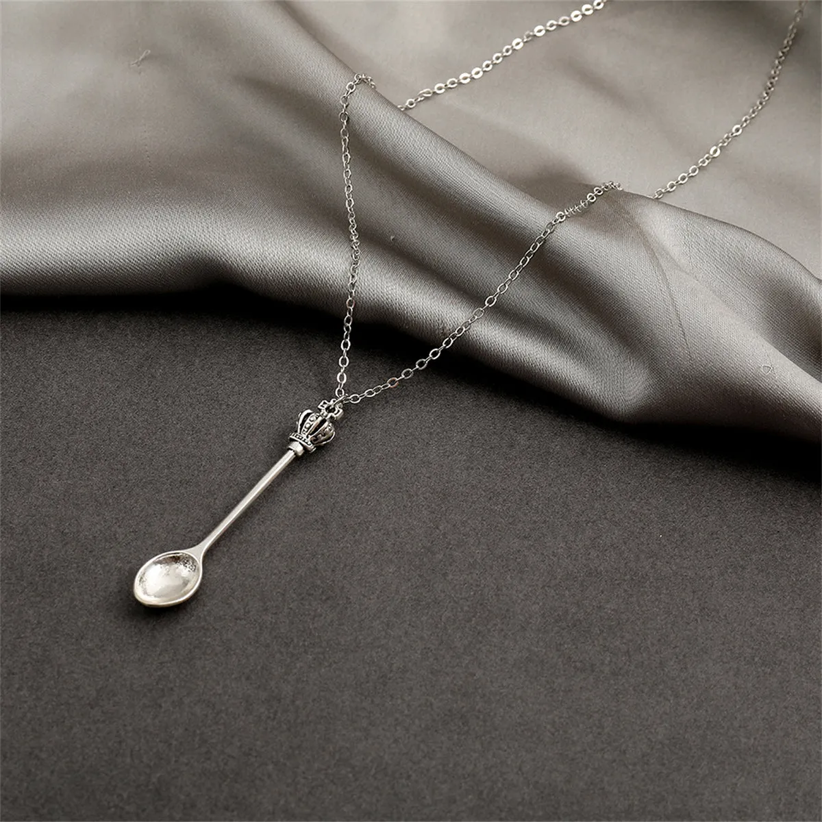 Silver-Plated Spoon Pendant Necklace