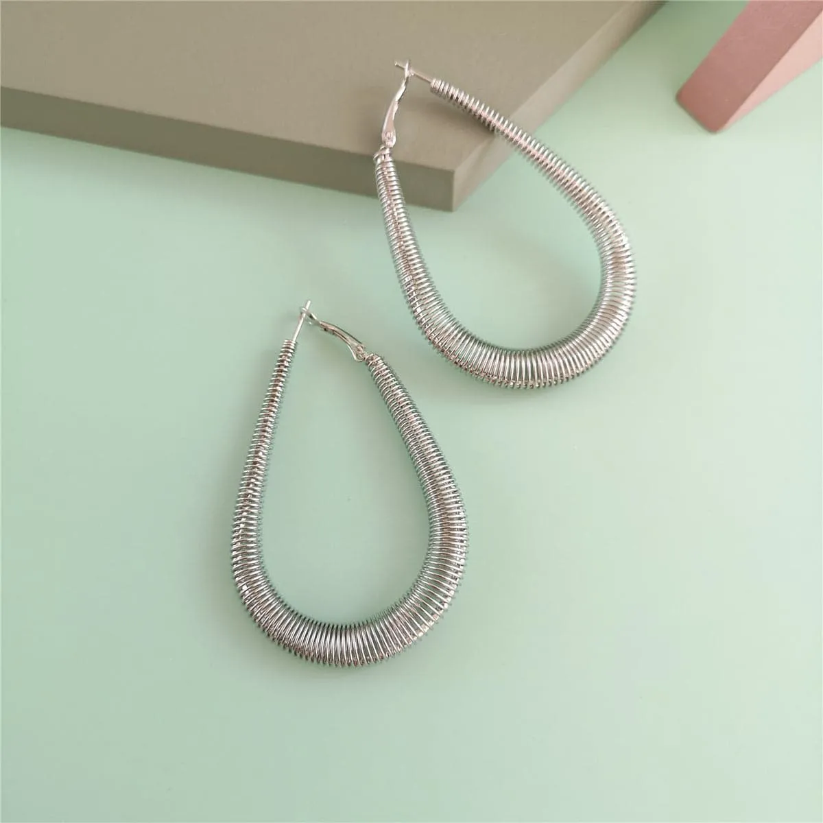 Silver-Plated Spring Teardrop Earrings