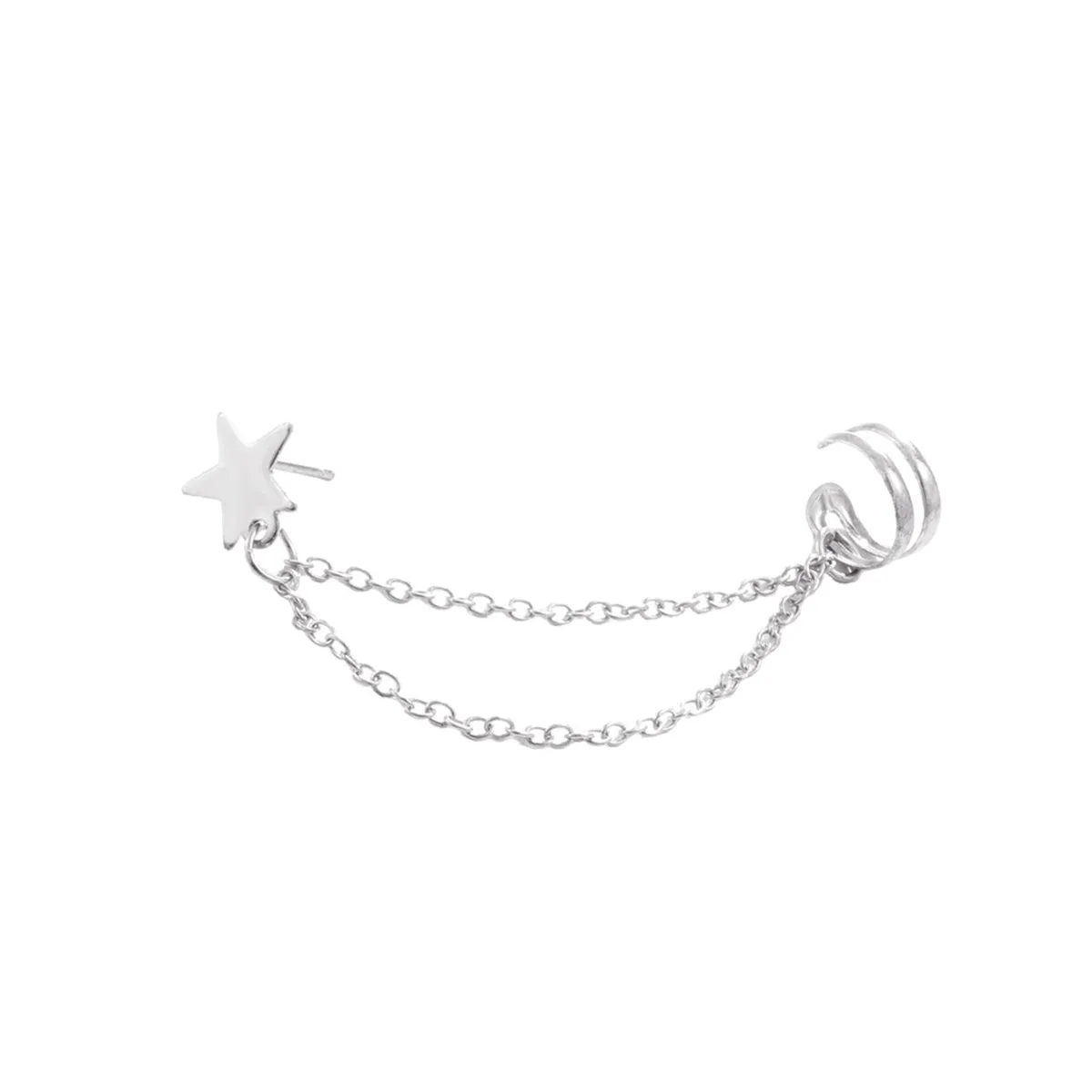 Silver-Plated Star Chain Ear Cuff