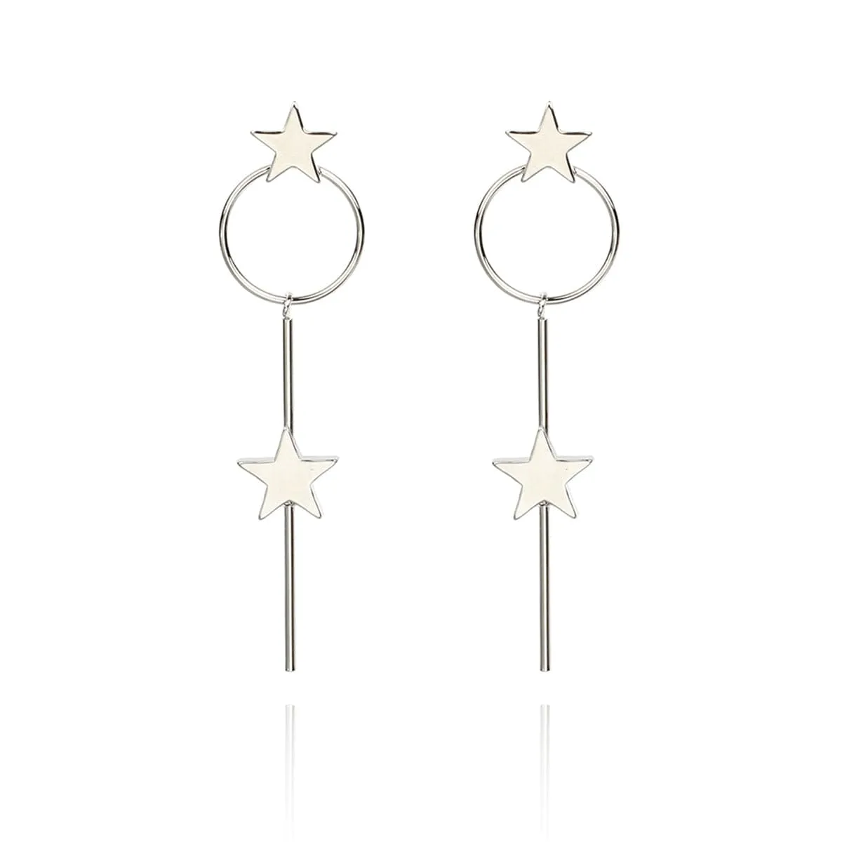 Silver-Plated Star Magic Wand Drop Earrings