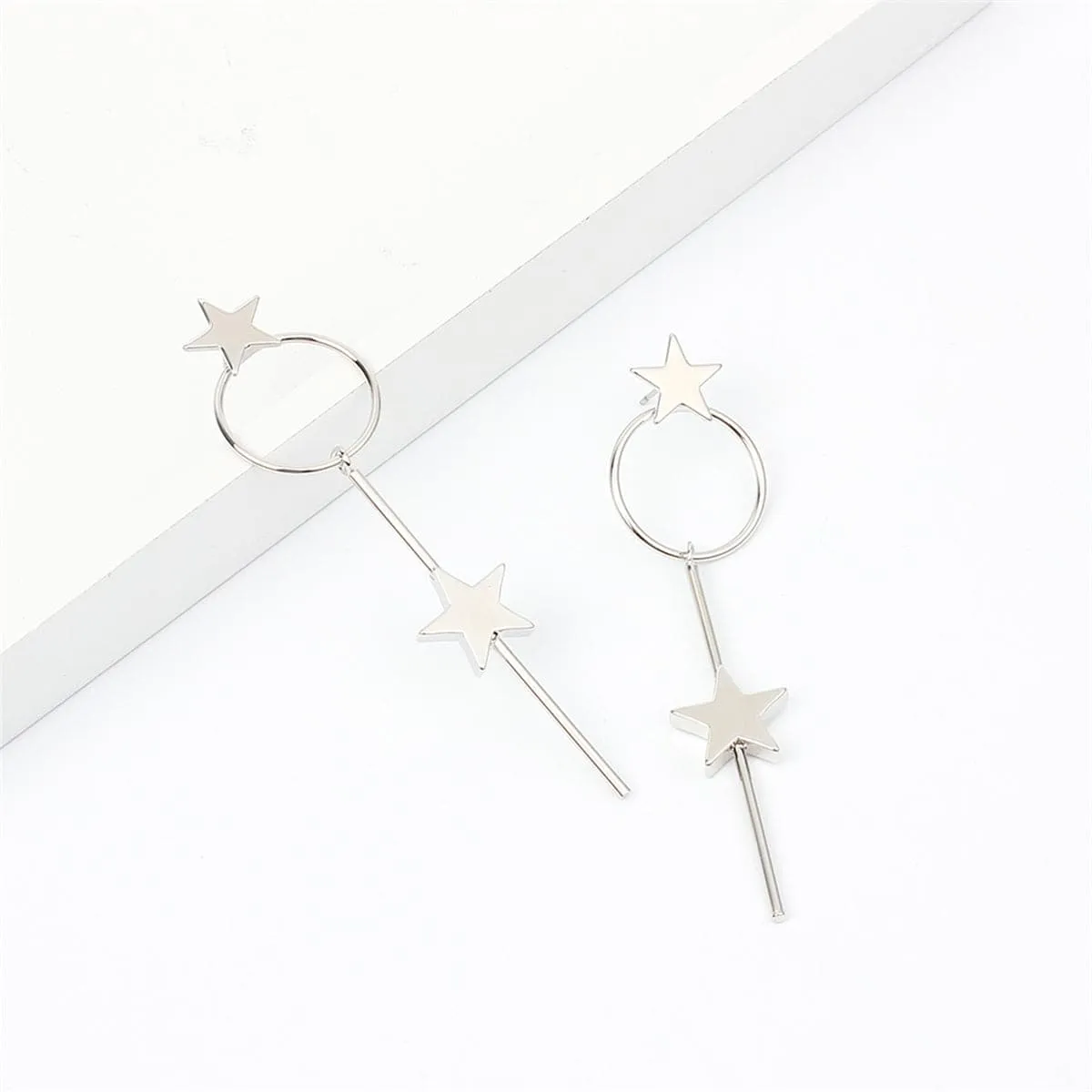 Silver-Plated Star Magic Wand Drop Earrings