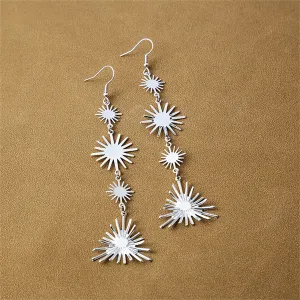 Silver-Plated Starburst Link Drop Earrings