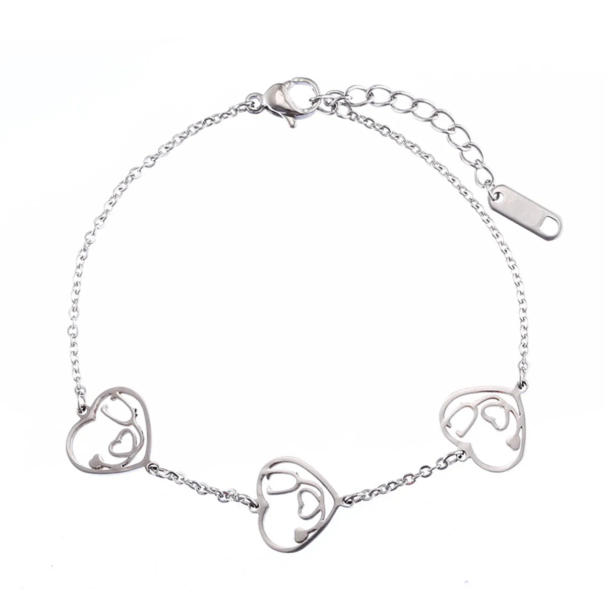 Silver-Plated Stethoscope Heart Charm Bracelet
