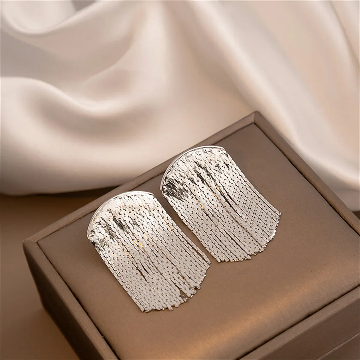Silver-Plated Tassel Drop Earrings
