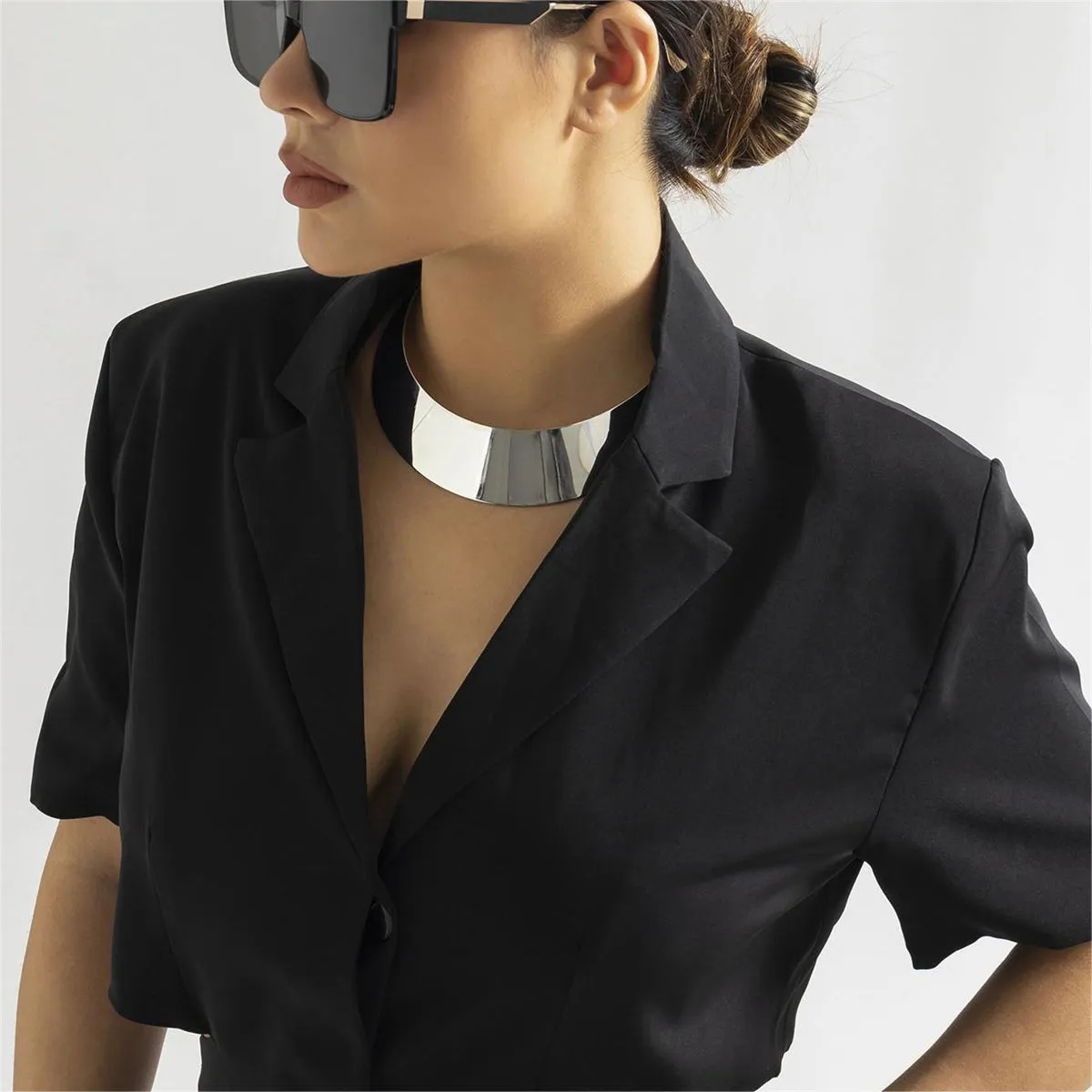 Silver-Plated Thick Choker Necklace