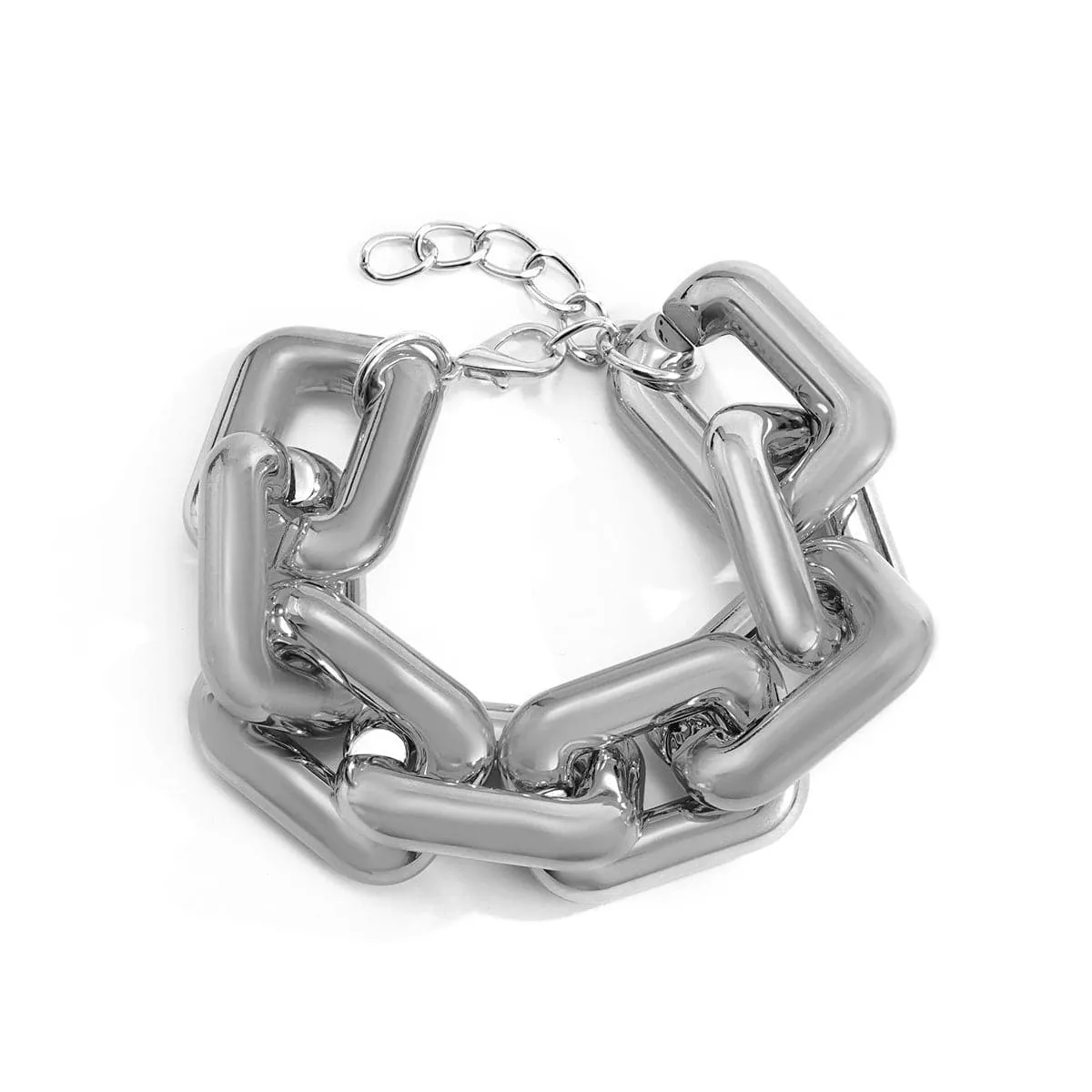 Silver-Plated Thick Rectangle Cable Chain Bracelet