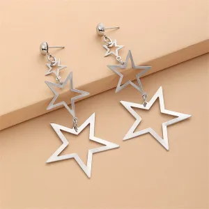 Silver-Plated Tri-Star Drop Earrings