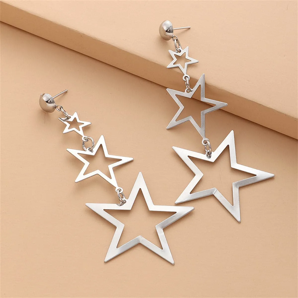 Silver-Plated Tri-Star Drop Earrings