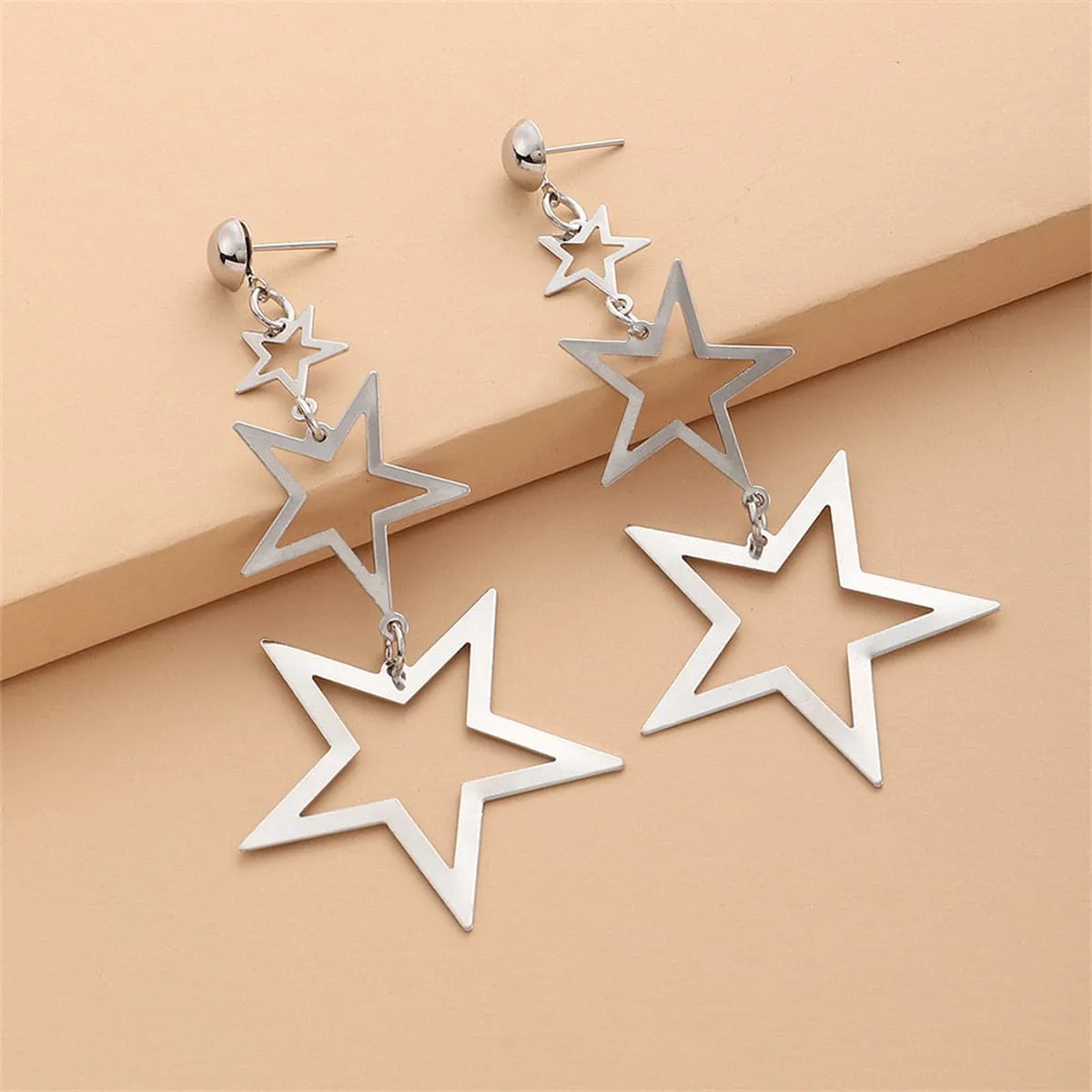 Silver-Plated Tri-Star Drop Earrings