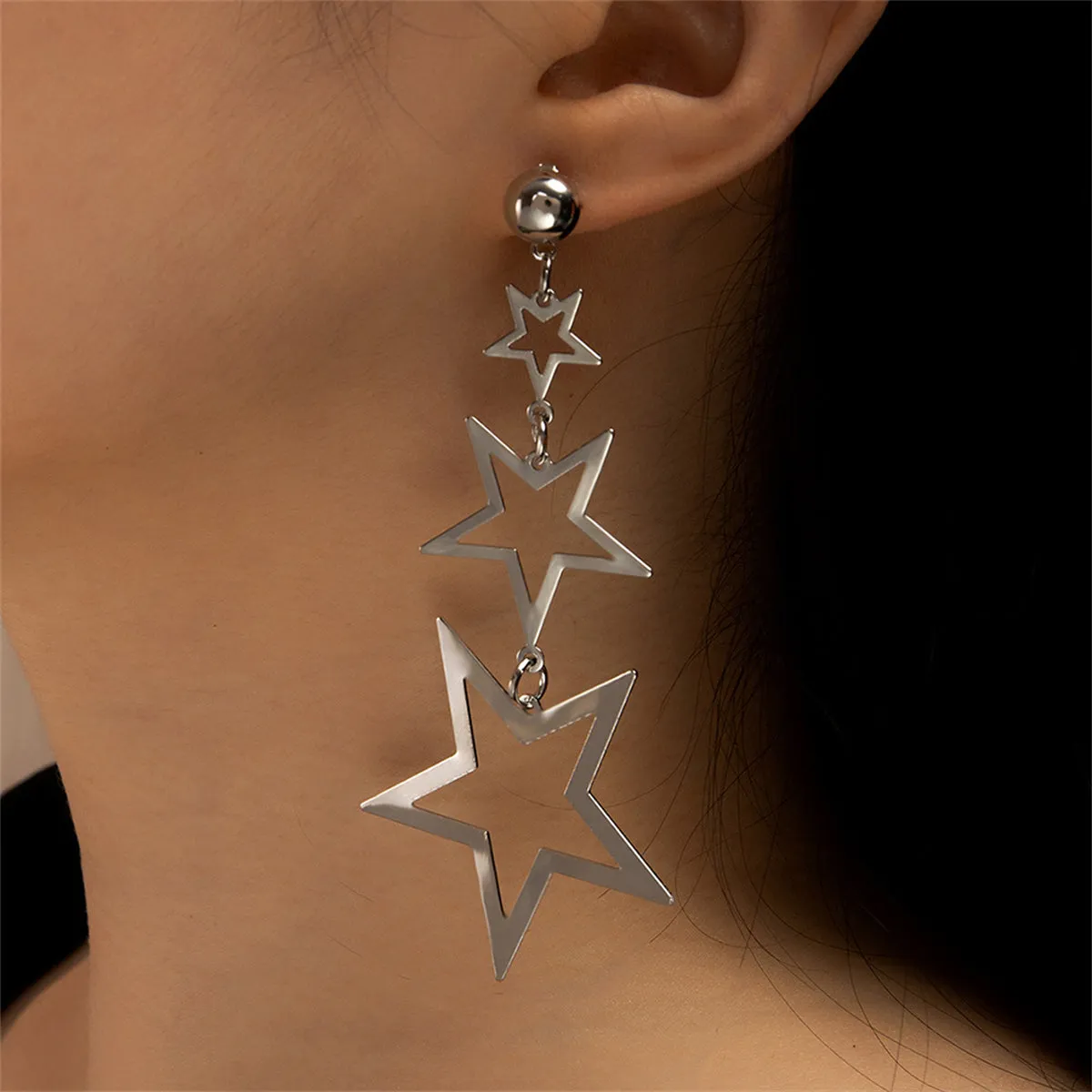 Silver-Plated Tri-Star Drop Earrings