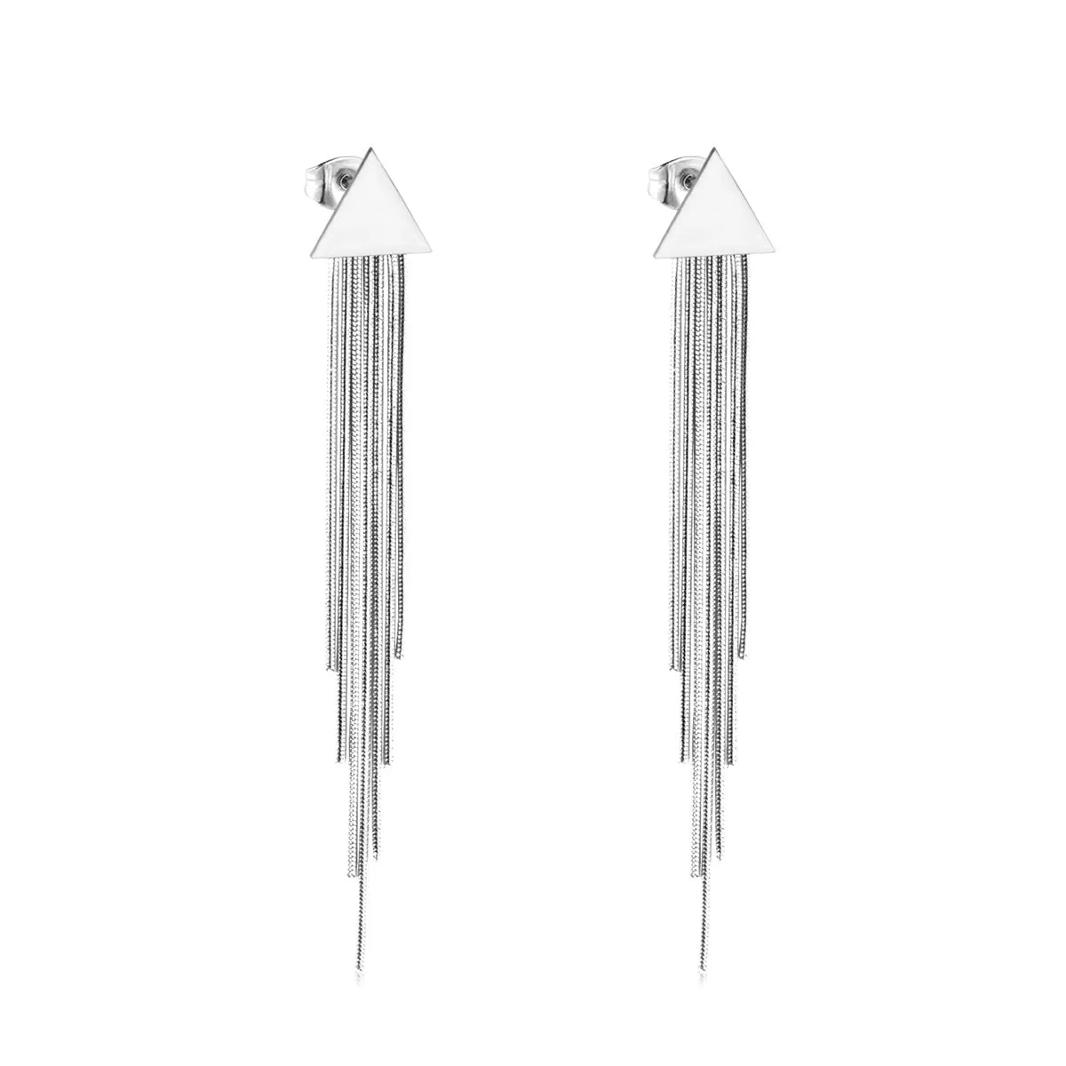 Silver-Plated Triangle Tassel Drop Earrings