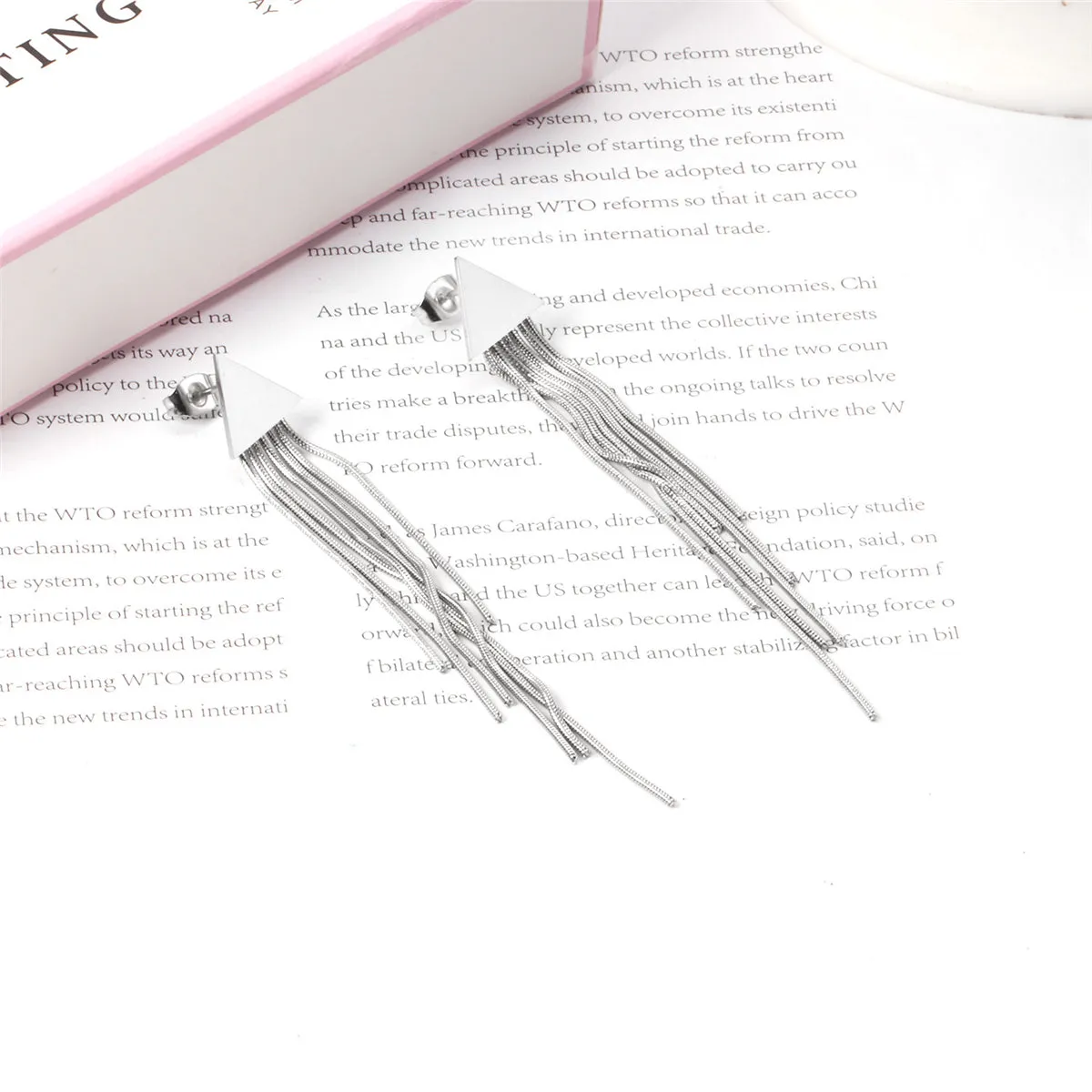 Silver-Plated Triangle Tassel Drop Earrings