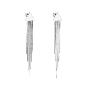 Silver-Plated Triangle Tassel Drop Earrings