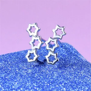 Silver-Plated Triple Hollow-Star Stud Earrings