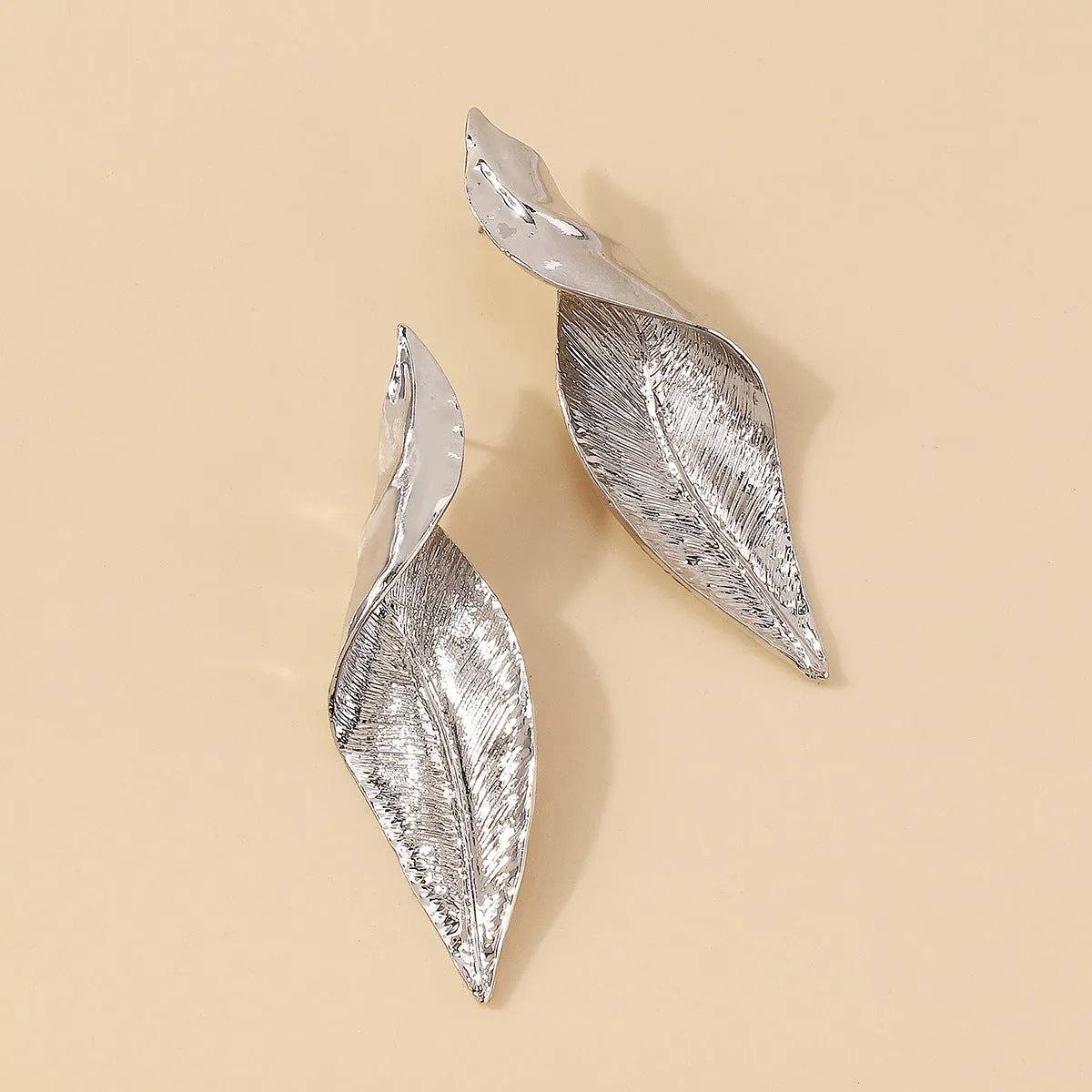 Silver-Plated Twisted Leaf Drop Earrings