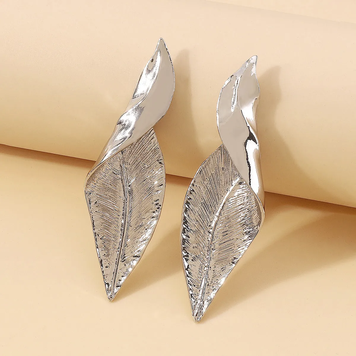 Silver-Plated Twisted Leaf Drop Earrings