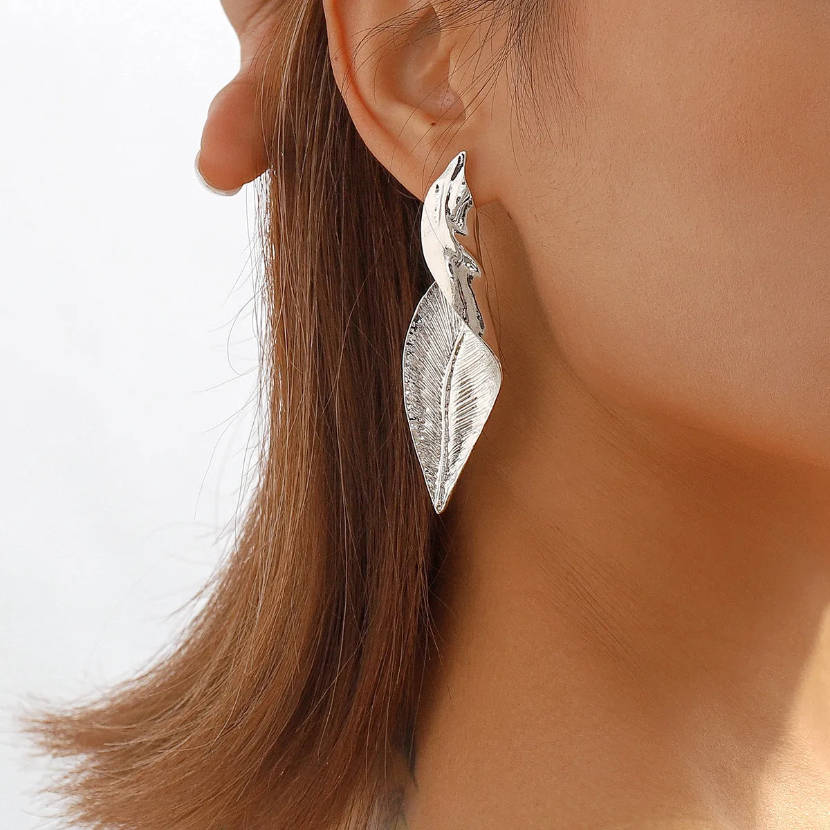 Silver-Plated Twisted Leaf Drop Earrings