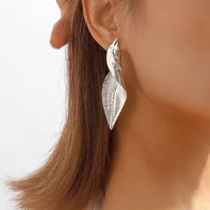 Silver-Plated Twisted Leaf Drop Earrings