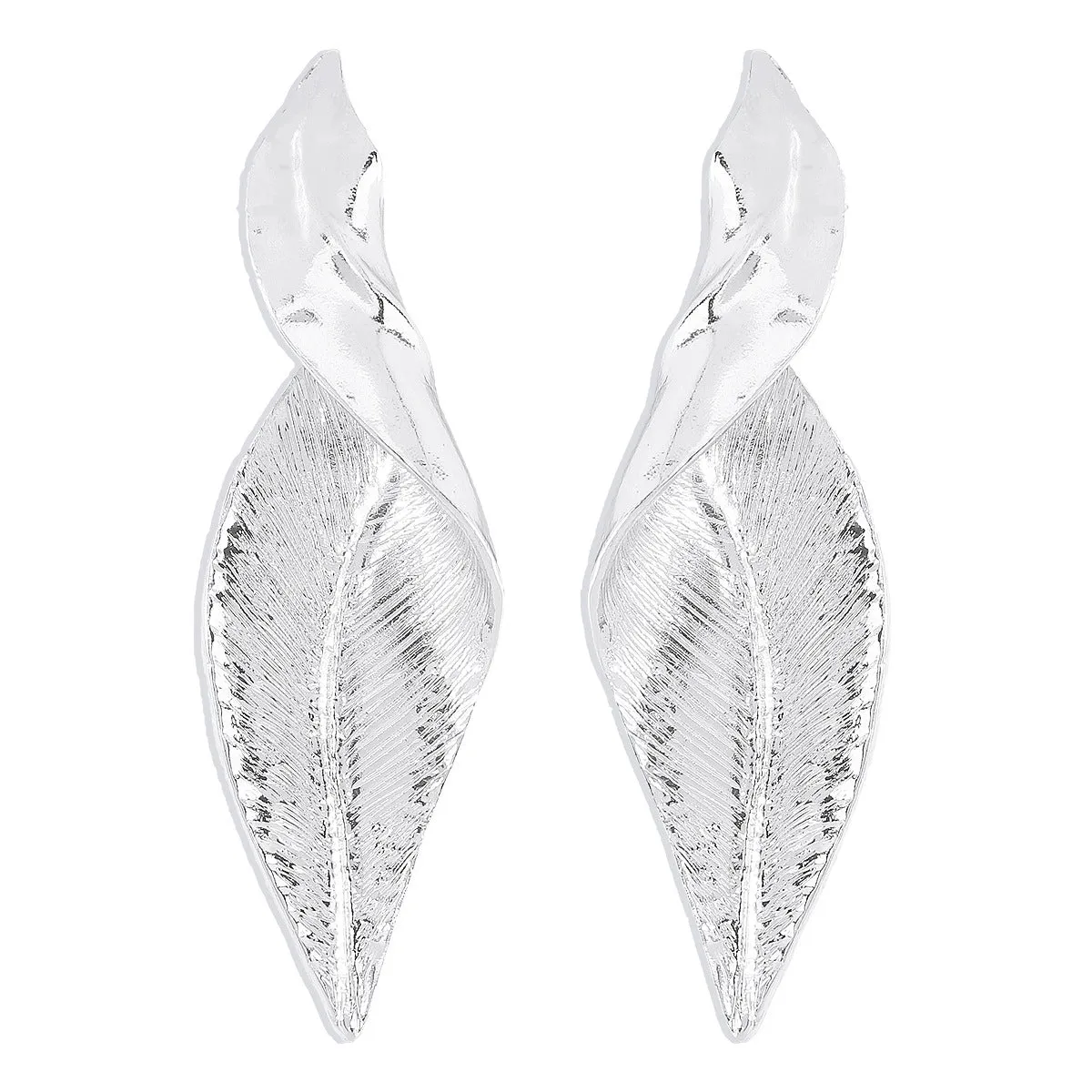Silver-Plated Twisted Leaf Drop Earrings